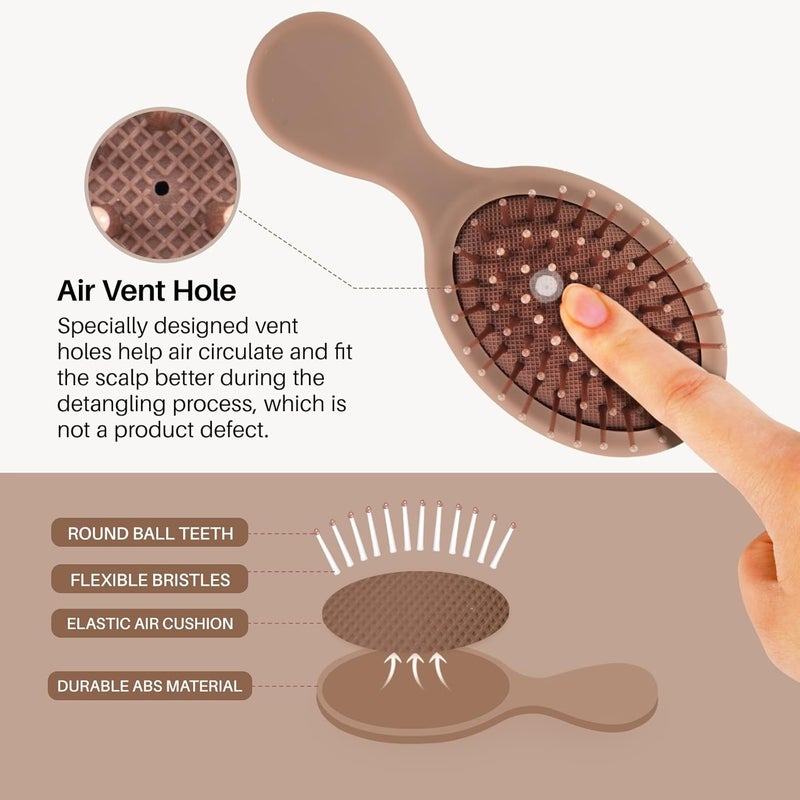 RHOS Mini Hair Brush for Women,Men and Kids-Travel Size Hair Brush for Purse,Pocket,backpack-Small Cushion Paddle Brush with Soft Bristles-Mini Detangler Brush for All Hair Types(1 Pack-Mocha) - Image 4